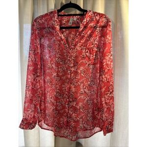 Kut‎ From The Kloth Womens Dark Pink Floral Sheer Button Down Shirt L